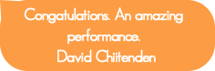 Congatulations. An amazing performance. David Chi